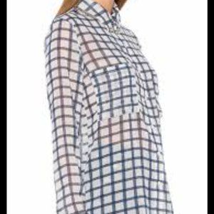 EUC BB Dakota Sheer Blue & White Plaid Button Down Top - Size: M
